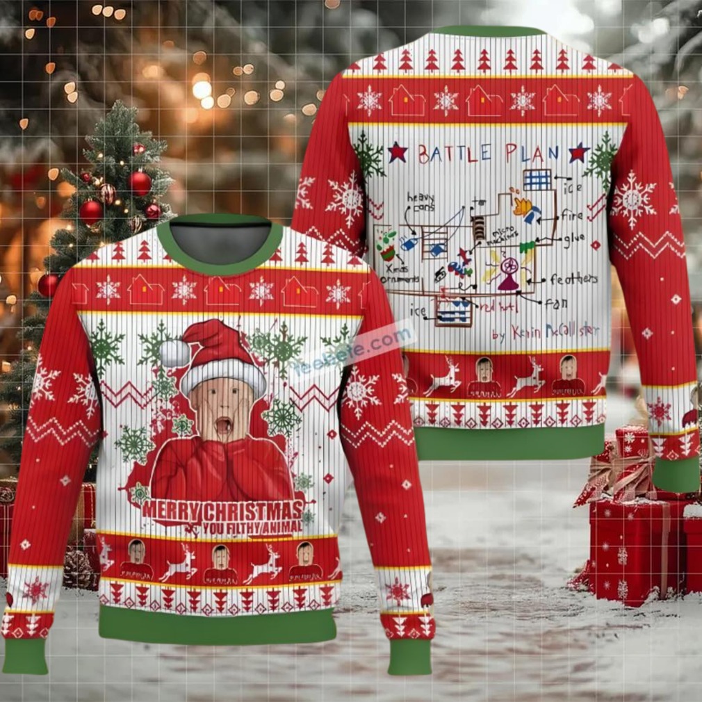 Santa Home Alone Ya Filthy Animal Ugly Sweaters For Couples White Red Santa Home Alone Ya Filthy Animal Ugly Sweaters For Couples White Red