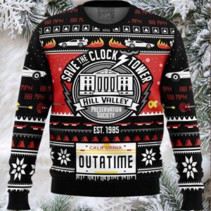 Save The Clock Tower Back To The Future Ugly Christmas Sweater Save The Clock Tower Back To The Future Ugly Christmas Sweater