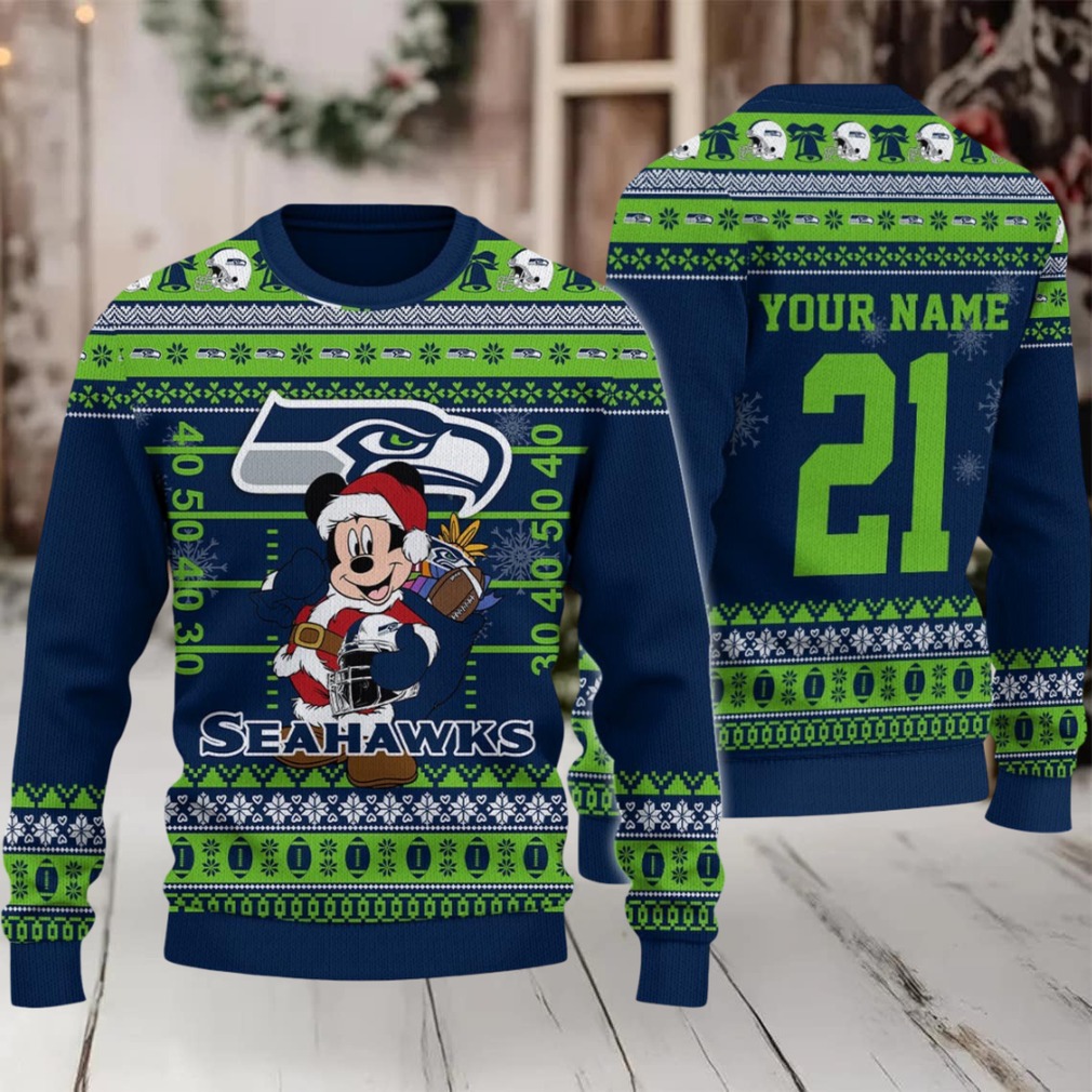 Seattle Seahawks Mickey Mouse Santa Ugly Christmas Sweater