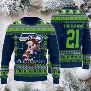 Seattle Seahawks Mickey Mouse Santa Ugly Christmas Sweater