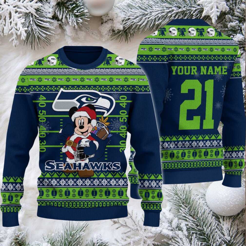 Seattle Seahawks Mickey Mouse Santa Ugly Christmas Sweater