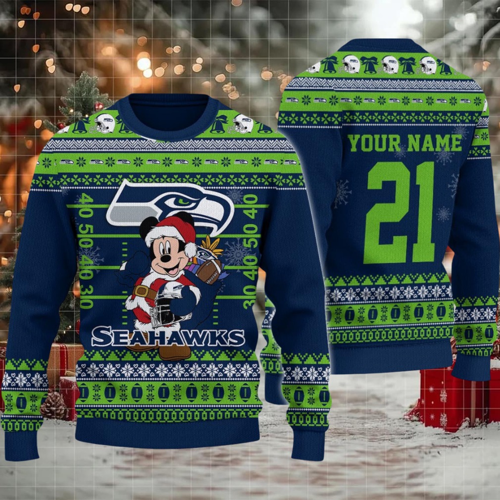Seattle Seahawks Mickey Mouse Santa Ugly Christmas Sweater Seattle Seahawks Mickey Mouse Santa Ugly Christmas Sweater