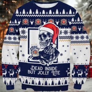 Skull Miller Lite Dead Inside But Jolly Lite Ugly Christmas Sweater