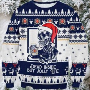 Skull Miller Lite Dead Inside But Jolly Lite Ugly Christmas Sweater