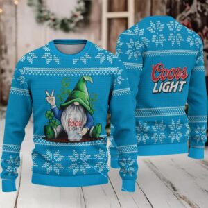 Sky Blue & White Snowflake Pattern “Peace Gnome with Coors Light” Ugly Christmas Sweater – Coors Light Edition