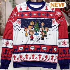 Snoopy Charlie Brown Peanuts Christmas Night Pink Sweater
