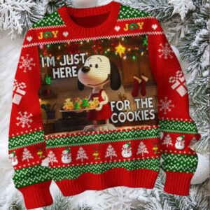 Snoopy I’m Just Here For The Cookies Christmas 2024 Peanuts Ugly Sweater