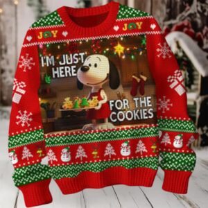 Snoopy I’m Just Here For The Cookies Christmas 2024 Peanuts Ugly Sweater