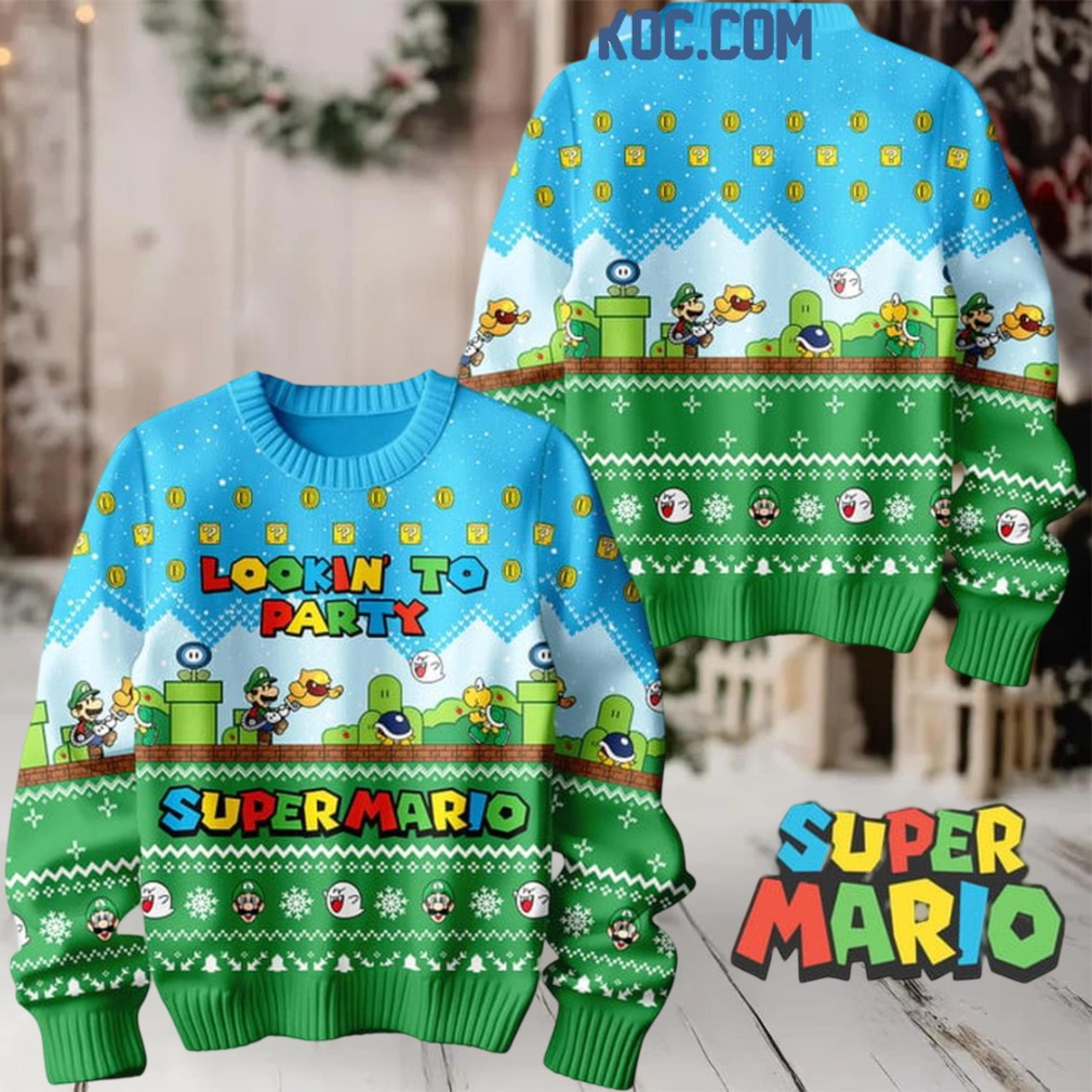 Super Mario 2024 Lookin’ To Party Christmas Blue Version Ugly Sweater