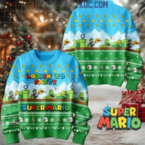 Super Mario 2024 Lookin’ To Party Christmas Blue Version Ugly Sweater