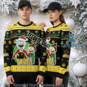 Rick And Morty Nirvana Holiday Knit Ugly Christmas Sweater Yellow Mens