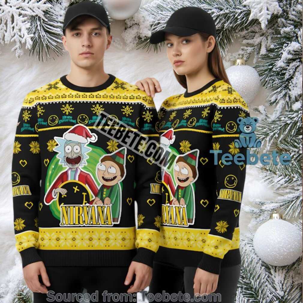 Rick And Morty Nirvana Holiday Knit Ugly Christmas Sweater Yellow Mens Rick And Morty Nirvana Holiday Knit Ugly Christmas Sweater Yellow Mens