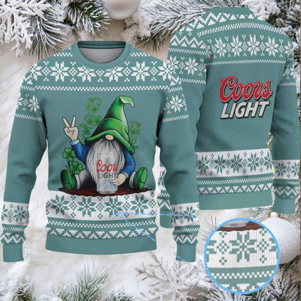Teal & White Snowflake Pattern “Peace Gnome Drinking Coors Light” Ugly Christmas Sweater Teal & White Snowflake Pattern “Peace Gnome Drinking Coors Light” Ugly Christmas Sweater