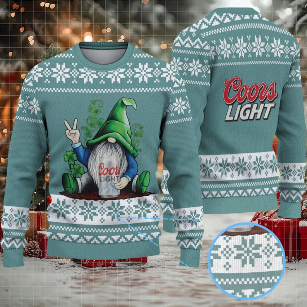 Teal & White Snowflake Pattern “Peace Gnome Drinking Coors Light” Ugly Christmas Sweater Teal & White Snowflake Pattern “Peace Gnome Drinking Coors Light” Ugly Christmas Sweater