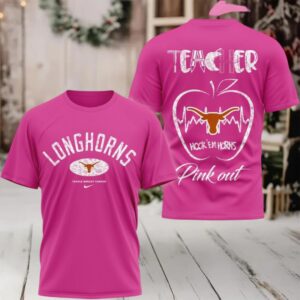 Texas Longhorns 2025 NCAA Teacher Tackle Breast Cancer Unisex 3D Shirt