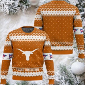 Texas Longhorns – Custom Name And Number Ugly Christmas Sweater