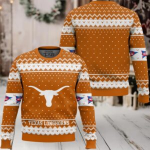 Texas Longhorns – Custom Name And Number Ugly Christmas Sweater
