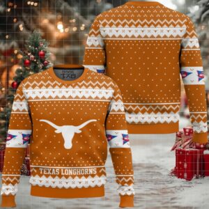 Texas Longhorns – Custom Name And Number Ugly Christmas Sweater