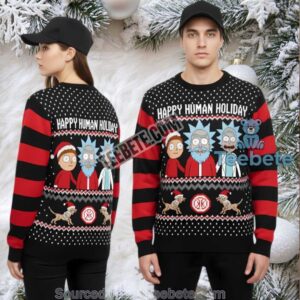 Rick And Morty Happy Human Holiday Ugly Christmas Sweater Red Best