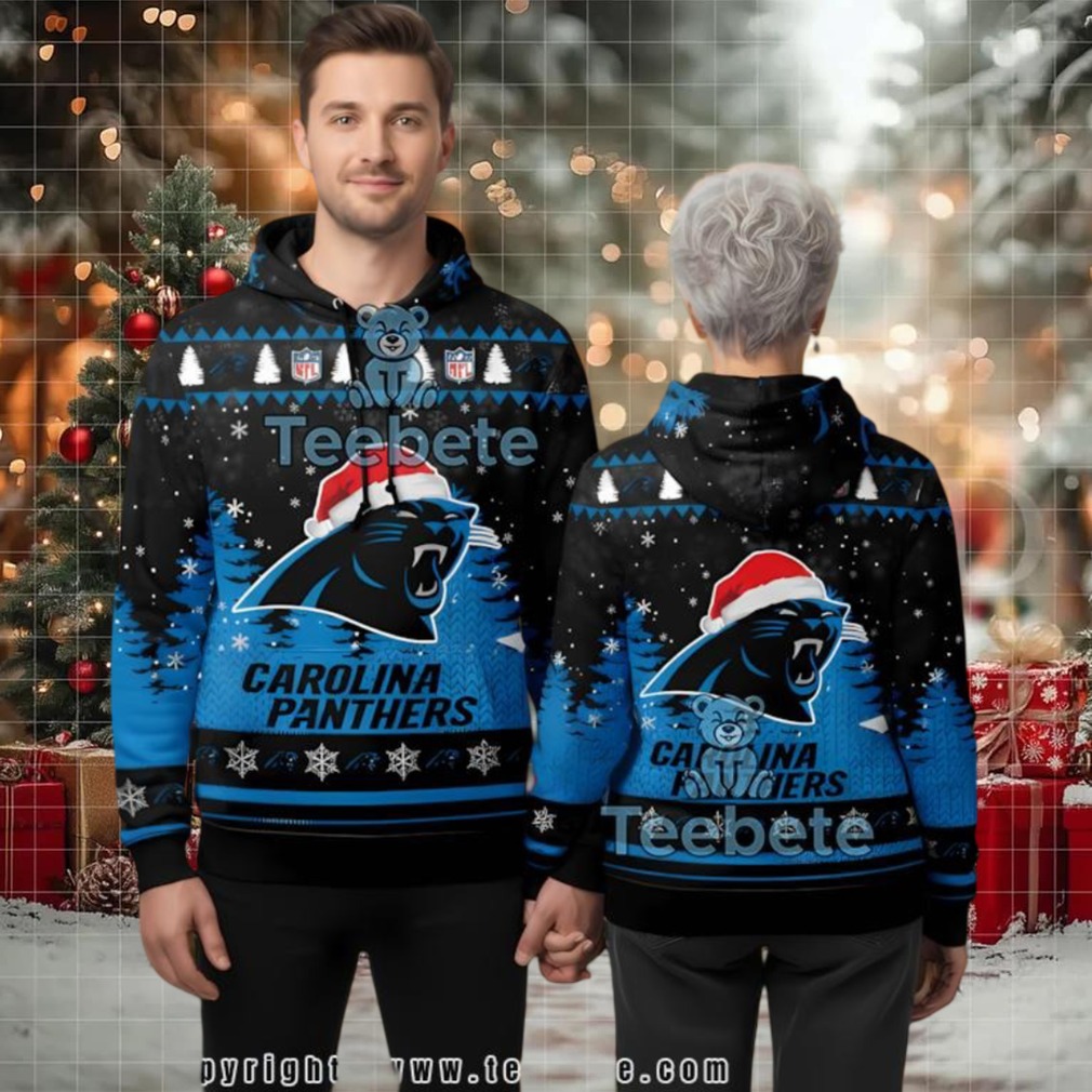 Carolina Panthers Santa Hat Logo 3D Ugly Hoodie Women