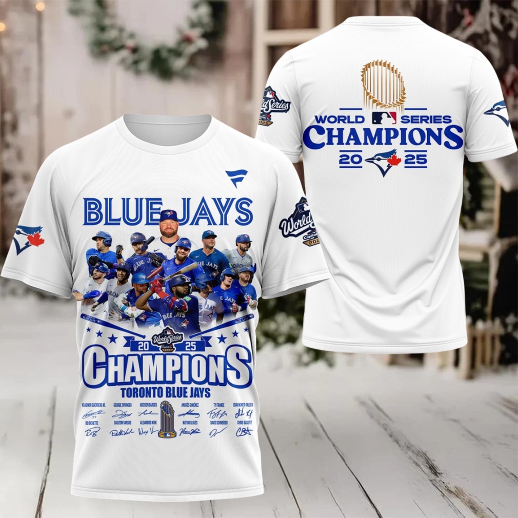 Toronto Blue Jays World Series Champions 2025 Signature 3D T Shirt – White Toronto Blue Jays World Series Champions 2025 Signature 3D T Shirt – White