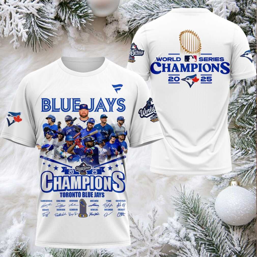 Toronto Blue Jays World Series Champions 2025 Signature 3D T Shirt – White Toronto Blue Jays World Series Champions 2025 Signature 3D T Shirt – White