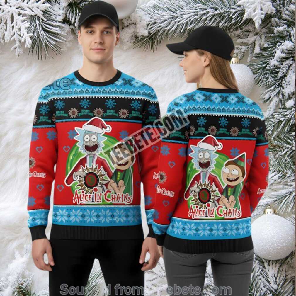 Rick And Morty Alice In Chains Ugly Christmas Sweater Red Blue Best Rick And Morty Alice In Chains Ugly Christmas Sweater Red Blue Best