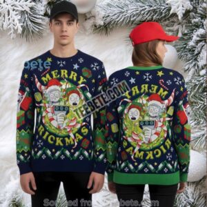 Rick And Morty Merry Rickmas Ugly Christmas Sweater Green Blue Cheap
