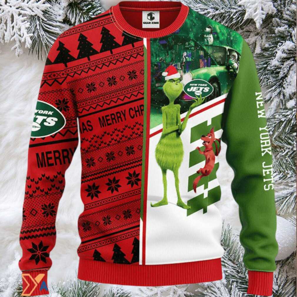 Ugly Christmas Sweater New York Jets, Grinch Scooby Doo Green Ugly Christmas Sweater New York Jets, Grinch Scooby Doo Green