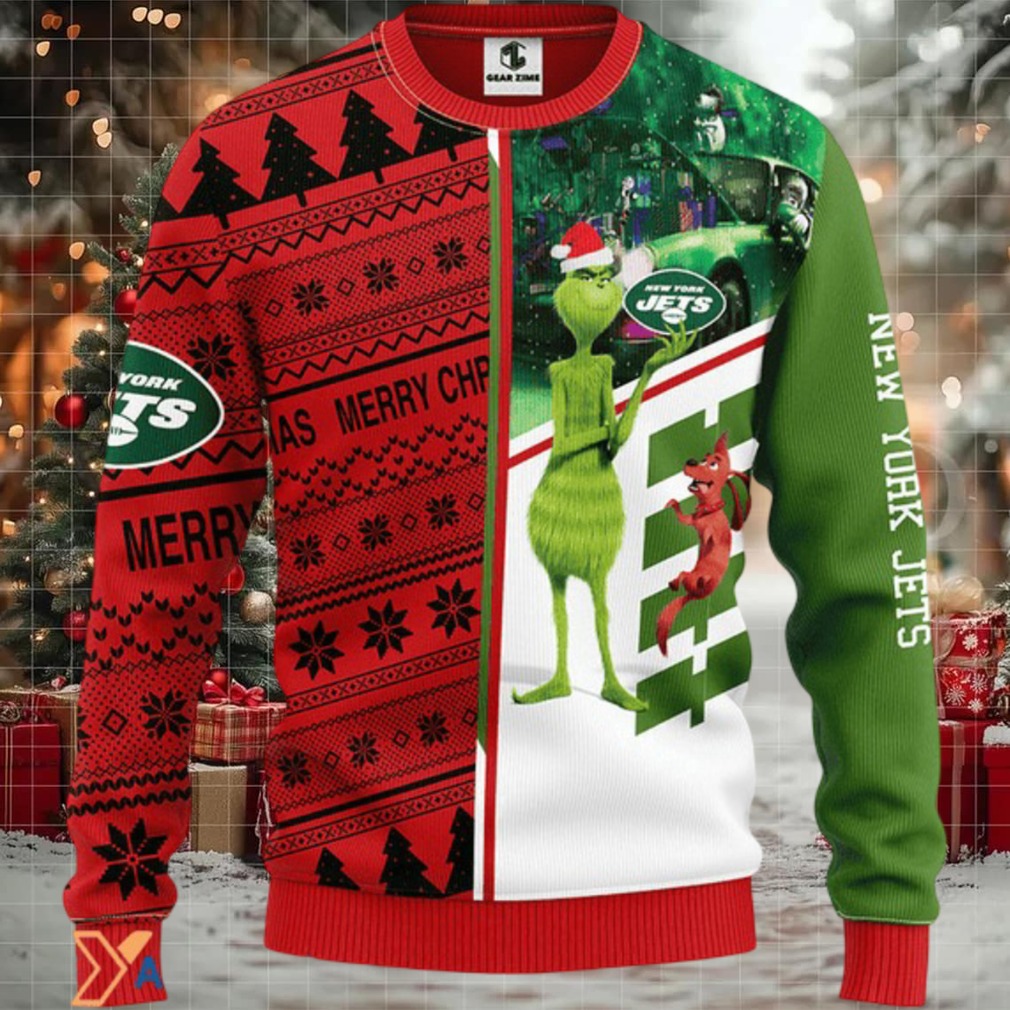 Ugly Christmas Sweater New York Jets, Grinch Scooby Doo Green Ugly Christmas Sweater New York Jets, Grinch Scooby Doo Green