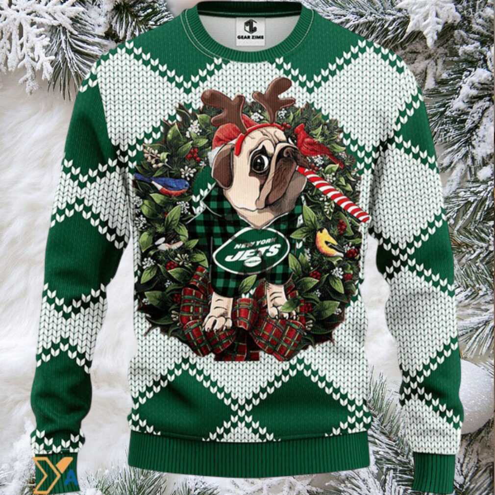 Ugly Christmas Sweater New York Jets, Pub Dog Ugly Christmas Sweater New York Jets, Pub Dog