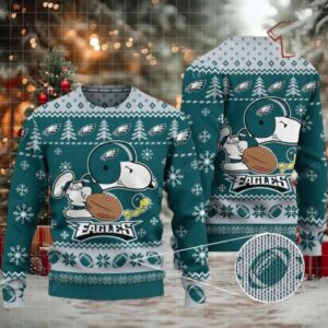 Ugly Christmas Sweater Philadelphia Eagles, Graphic Dog Grey Green