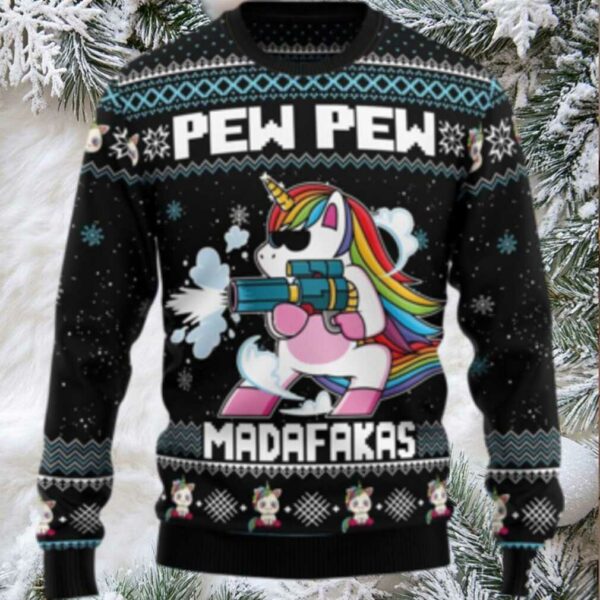 Unicorn Pew Pew Ugly Christmas Sweater