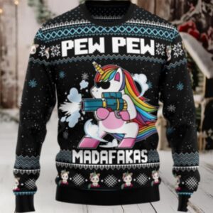 Unicorn Pew Pew Ugly Christmas Sweater