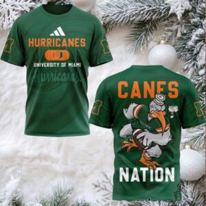 University Of Miami Hurricanes Football Fan Tshirt Sebastian Mascot Canes Nation Tee