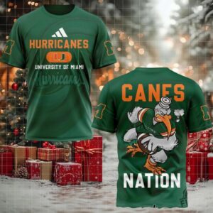 University Of Miami Hurricanes Football Fan Tshirt Sebastian Mascot Canes Nation Tee