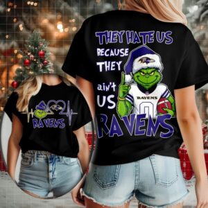 Baltimore Ravens Grinch Santa They Hate Us Because They Ain’t Us Merry Christmas Shirt