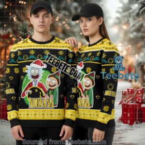 Rick And Morty Nirvana Holiday Knit Ugly Christmas Sweater Yellow Mens