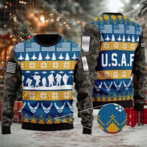 Veteran Sweater Soldier Us Air Force Grey Blue Veteran Christmas Holiday Ugly Sweater