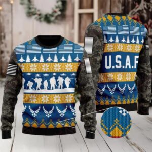 Veteran Sweater Soldier Us Air Force Grey Blue Veteran Christmas Holiday Ugly Sweater