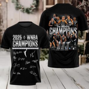 WNBA 2025 Las Vegas Aces 3x Champions Signatures 2 sided t shirt