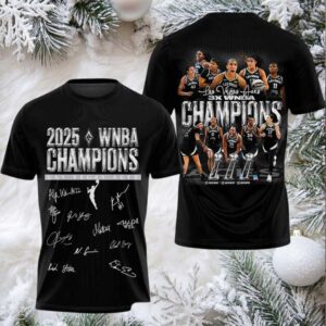 WNBA 2025 Las Vegas Aces 3x Champions Signatures 2 sided t shirt