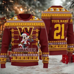 Washington Commanders Mickey Mouse Santa Ugly Christmas Sweater