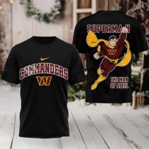 Washington Commanders Superman The Man of Steel 2 sided t shirt