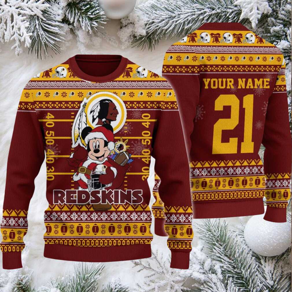 Washington Redskin Mickey Mouse Santa Ugly Christmas Sweater Washington Redskin Mickey Mouse Santa Ugly Christmas Sweater