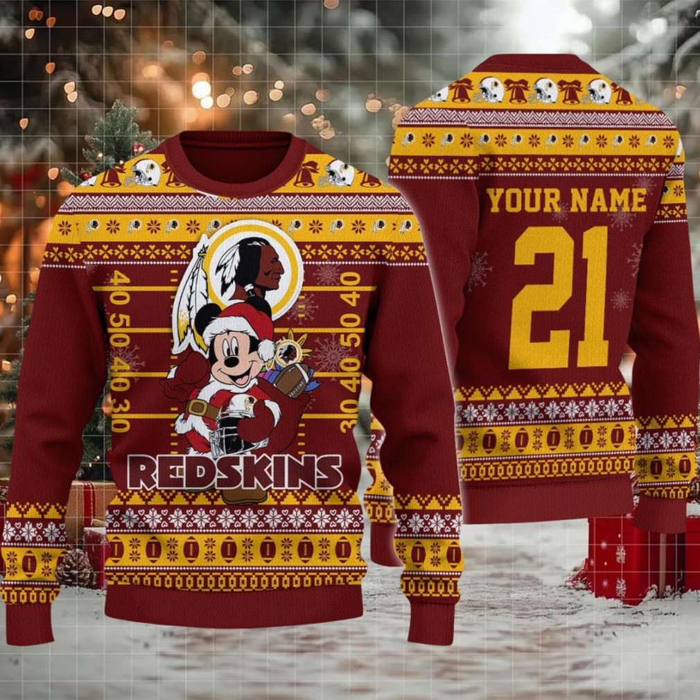 Washington Redskin Mickey Mouse Santa Ugly Christmas Sweater Washington Redskin Mickey Mouse Santa Ugly Christmas Sweater