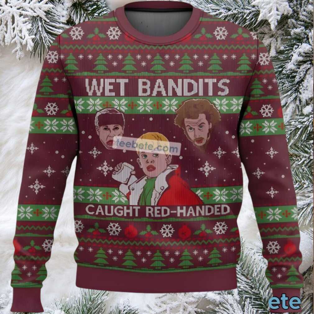 Wet Bandits Caught Redhanded Home Alone Ugly Christmas Sweater - Front View