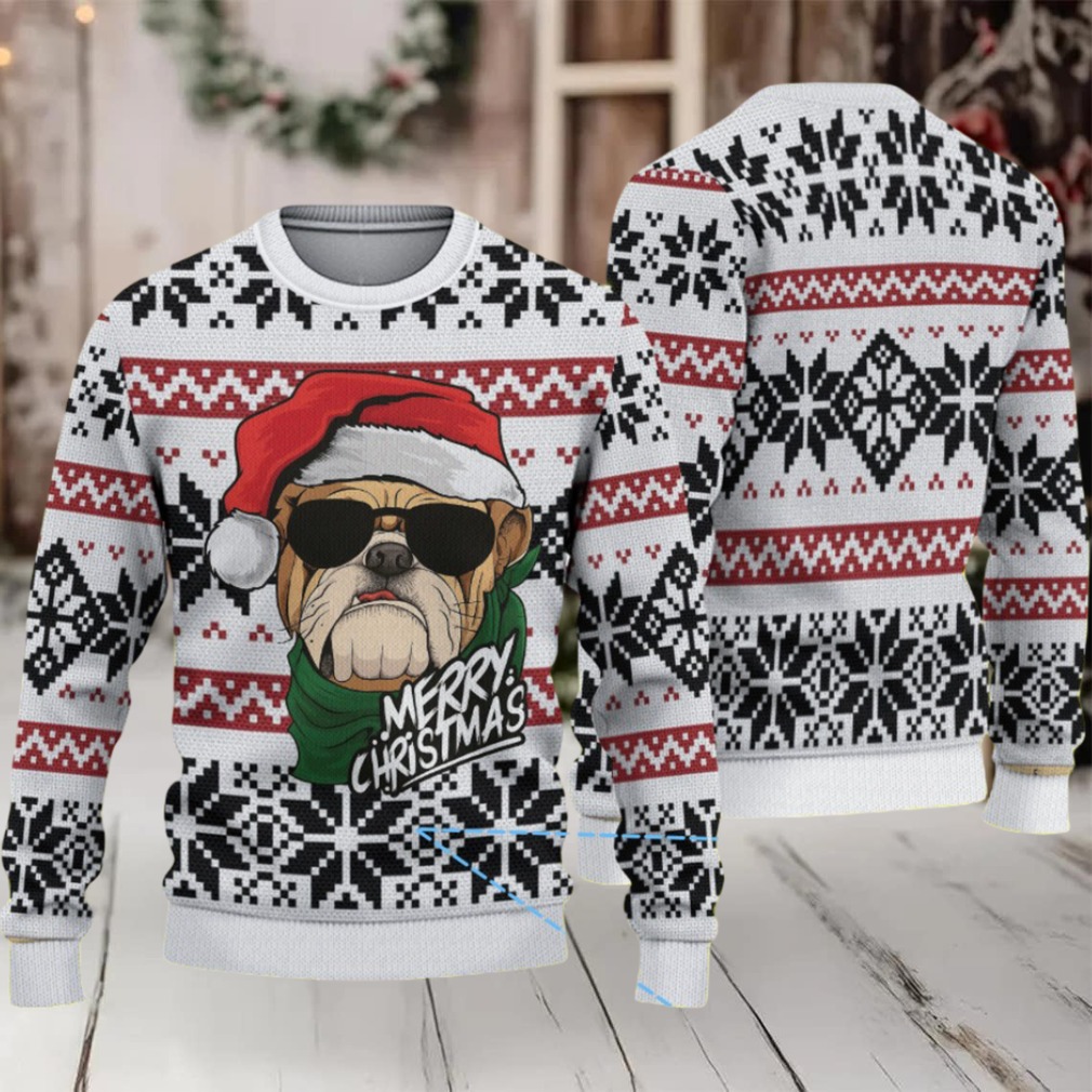 White Black and Red Bulldog Merry Christmas Keystone Light Ugly Sweater White Black and Red Bulldog Merry Christmas Keystone Light Ugly Sweater