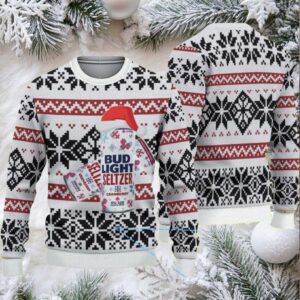 White Black and Red Nordic Snowflake Bud Light Seltzer Ugly Christmas Sweater White Black and Red Nordic Snowflake Bud Light Seltzer Ugly Christmas Sweater