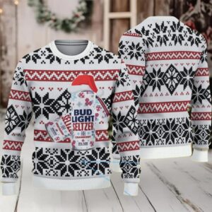 White Black and Red Nordic Snowflake Bud Light Seltzer Ugly Christmas Sweater